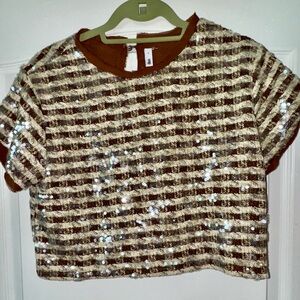 Striped Sequin Short Sleeve Top